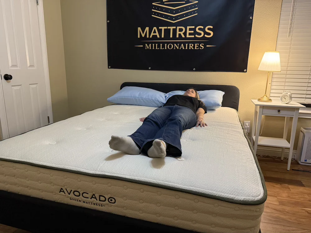 Back sleeper testing the Avocado Green Medium mattress
