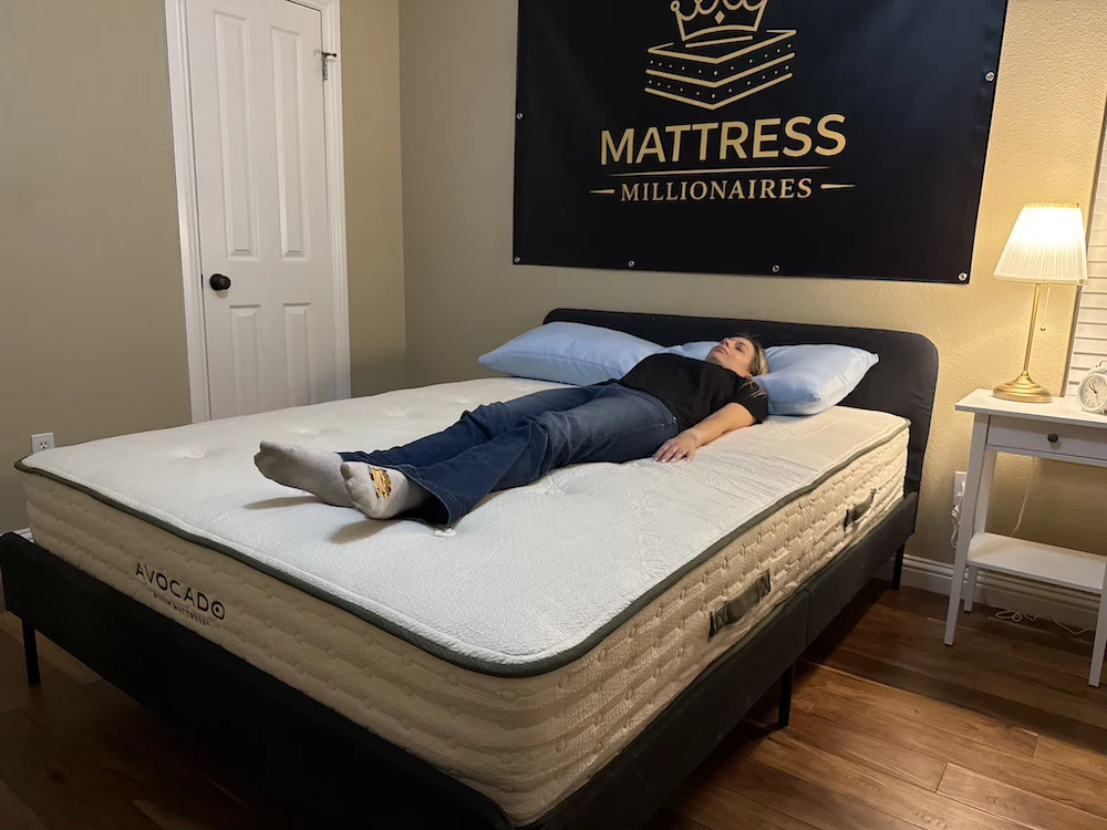Back sleeper testing the Avocado Green Medium mattress