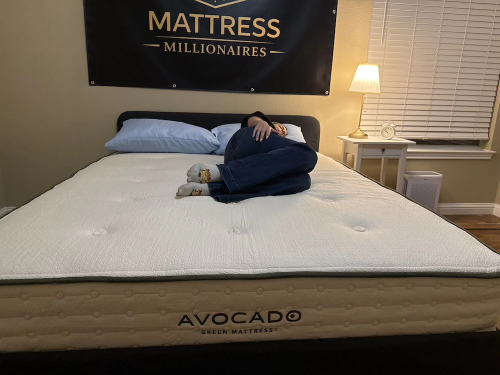 Side sleeper testing the Avocado Green mattress
