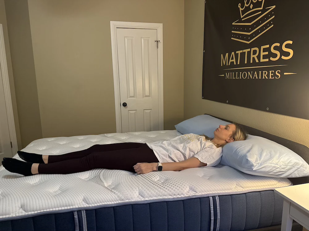 Back sleeper testing support and alignment on the Bear Elite Hybrid Medium mattress