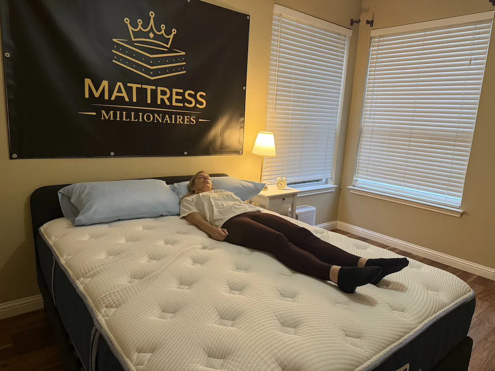 Back sleeper testing comfort and support on the Bear Elite Hybrid Medium mattress