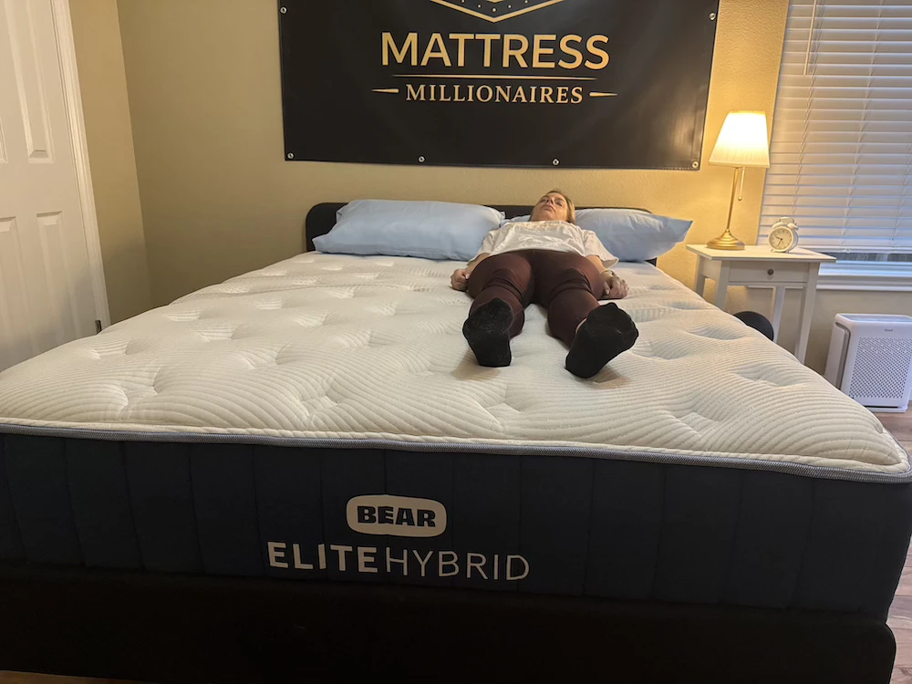 Back sleeper testing the Bear Elite Hybrid mattress