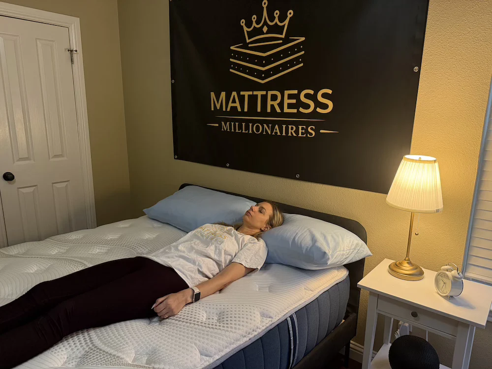 Back sleeper testing support on the Bear Elite Hybrid Medium mattress