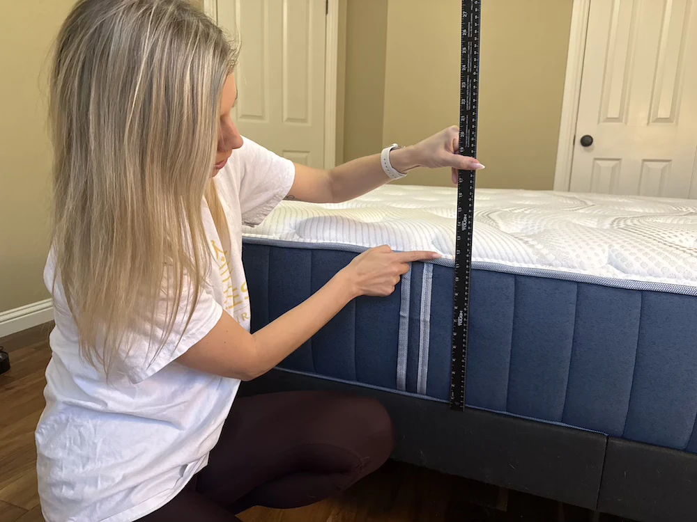 Measuring the height of the Bear Elite Hybrid mattress