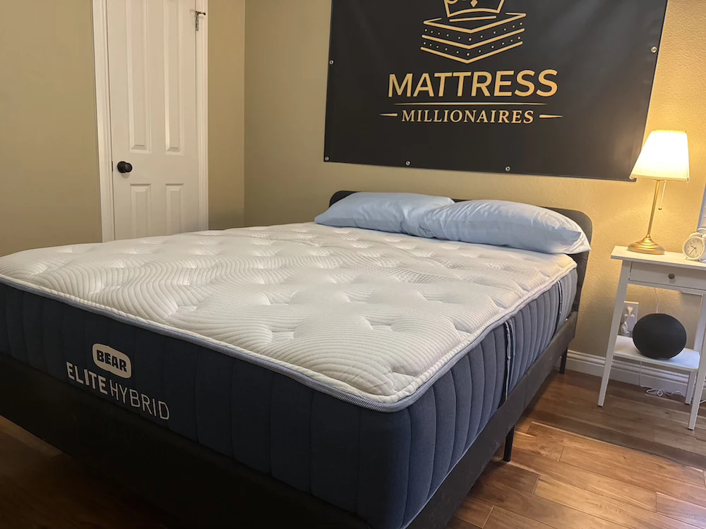 Bear Elite Hybrid mattress on a bed during Mattress Millionaires testing