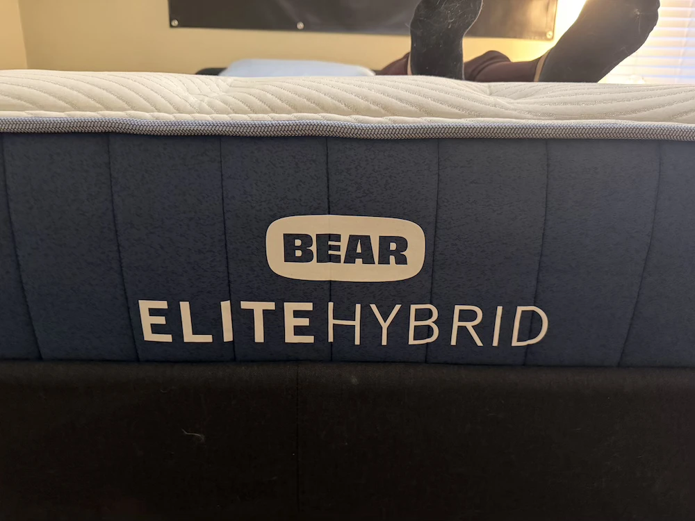Bear Elite Hybrid mattress side panel with branded logo