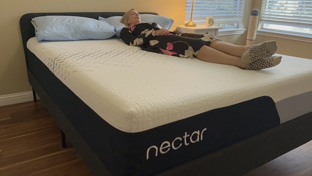 Back sleeper testing the Nectar Premier memory foam mattress