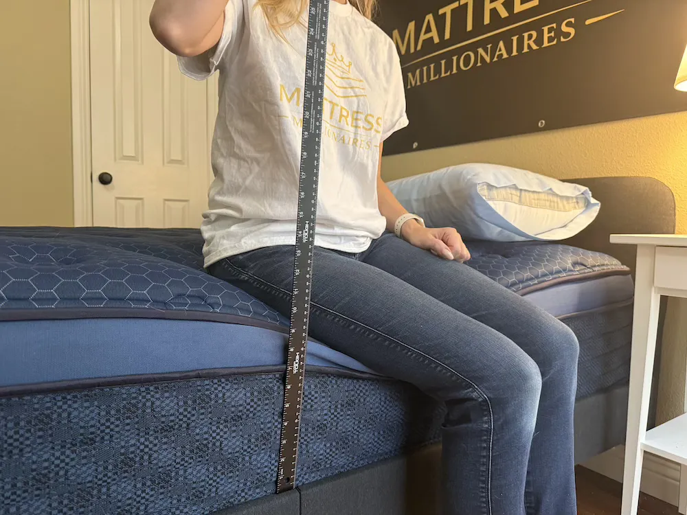 Measuring edge compression on Brooklyn Bedding Signature Hybrid mattress