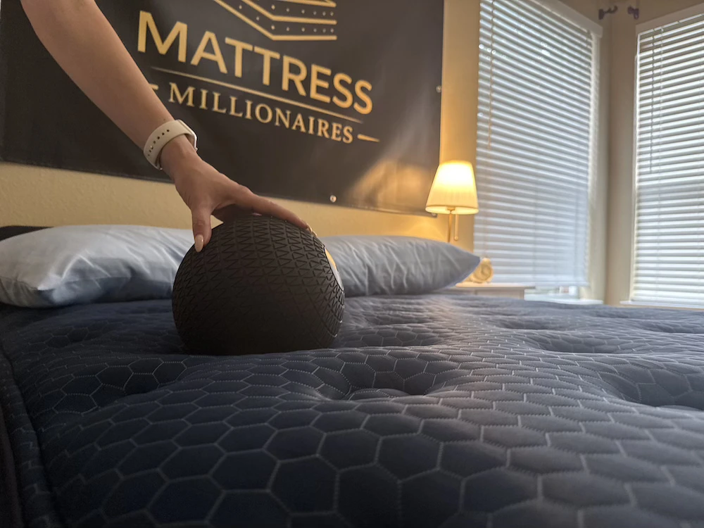 10-pound ball drop test on Brooklyn Bedding Signature Hybrid showing motion isolation