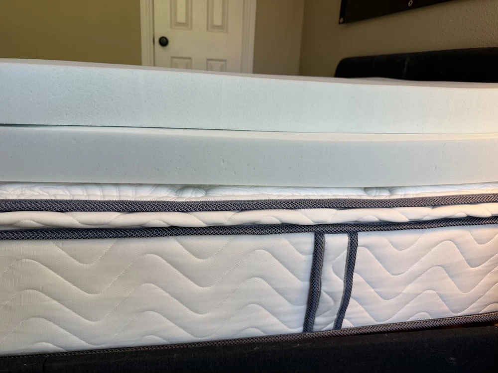 Side profile of the DLX Premier Hybrid foam insert under the mattress cover