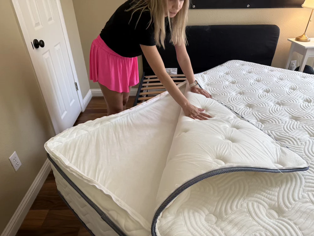 DLX Premier Hybrid zippered comfort layer opened during hands-on testing