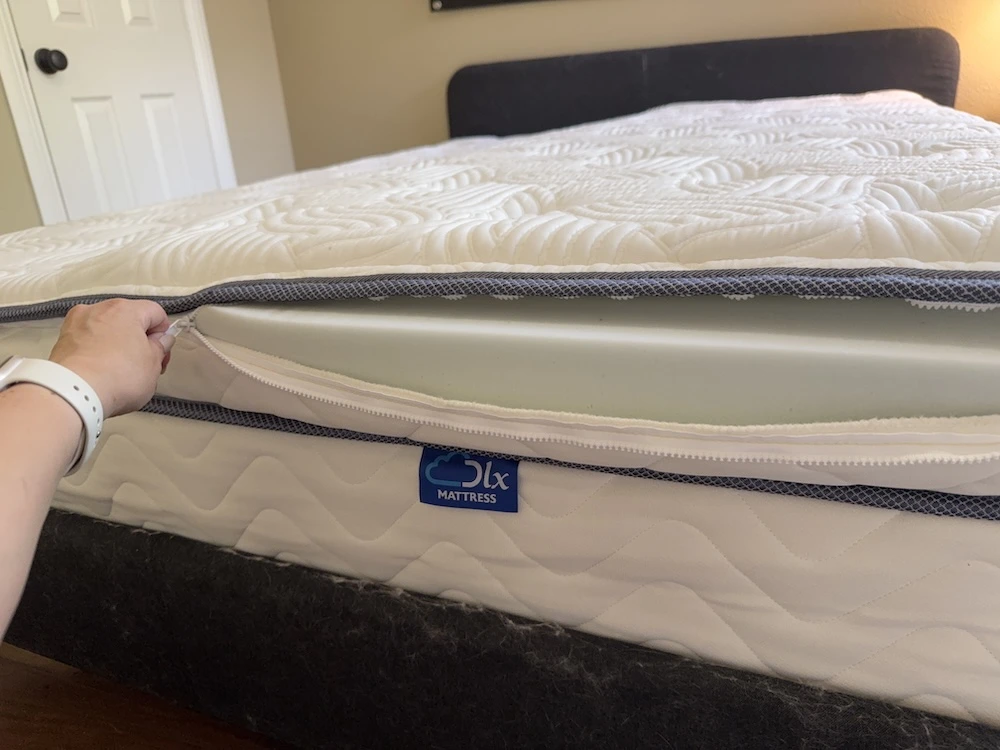 DLX Premier Hybrid zippered comfort layer showing the internal foam insert