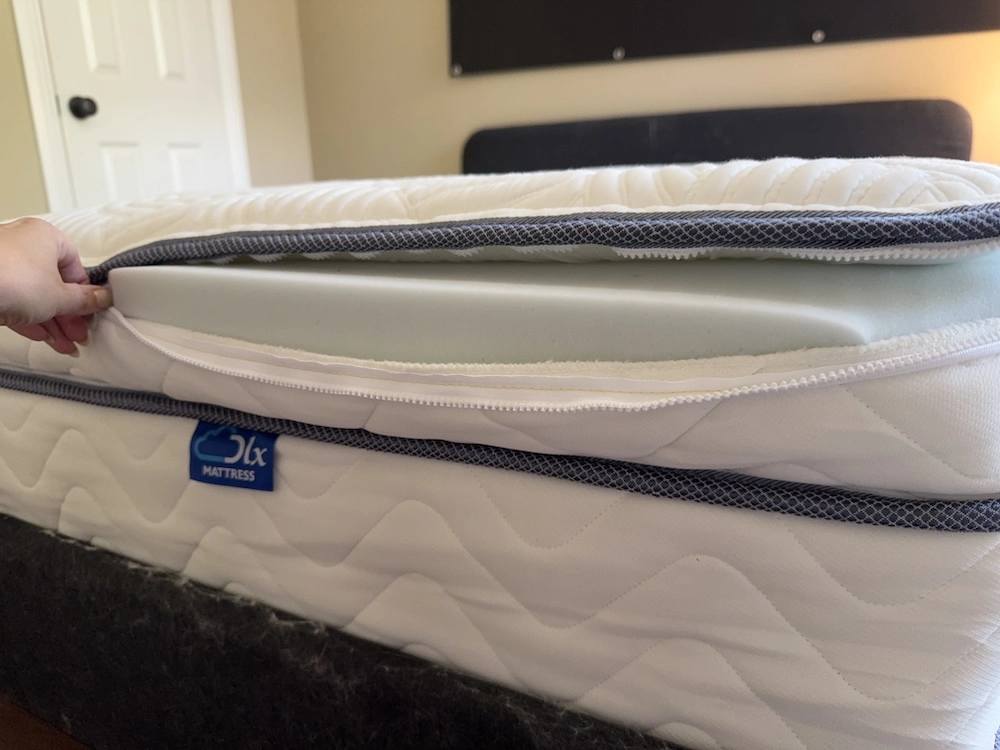 DLX Premier Hybrid zippered comfort layer showing the internal foam insert
