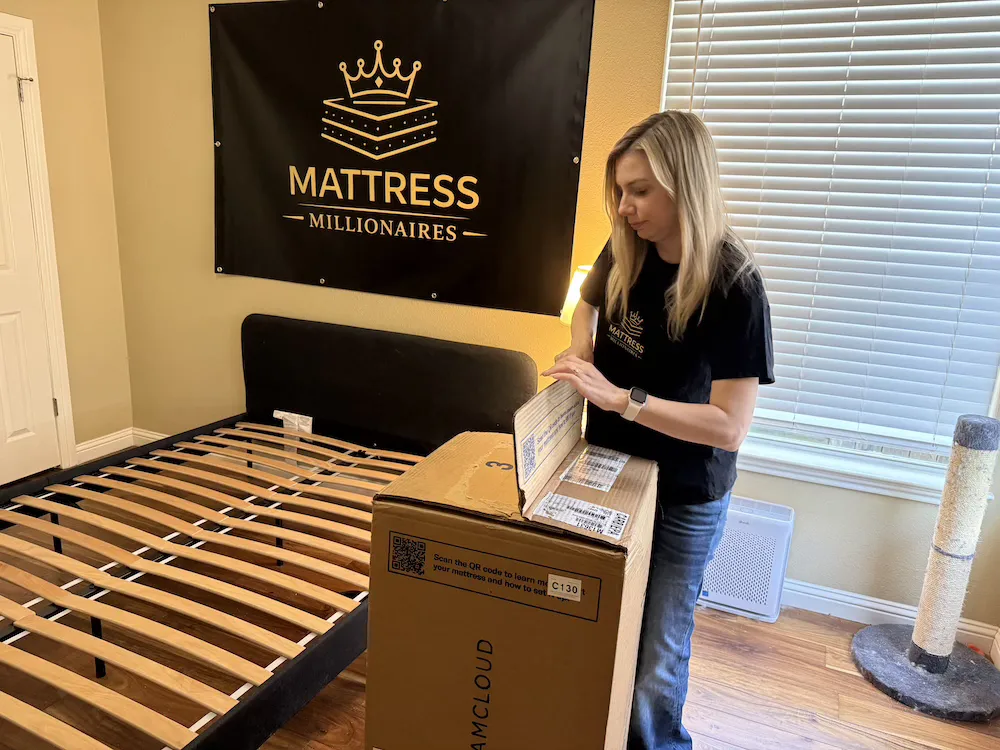 Opening the DreamCloud Premier mattress box before setup