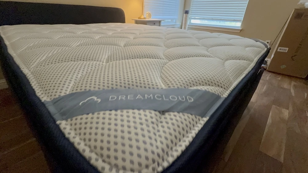 Close-up of DreamCloud Premier cooling quilted Euro top cover