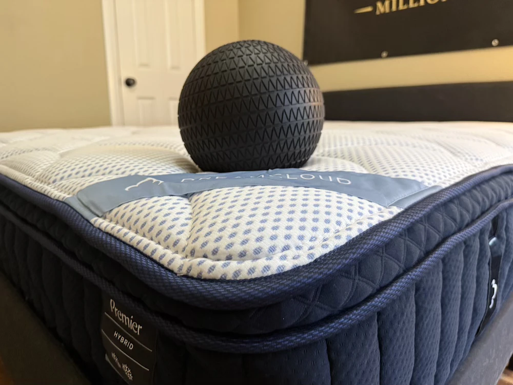 Ball drop test on the DreamCloud Premier mattress to observe motion isolation