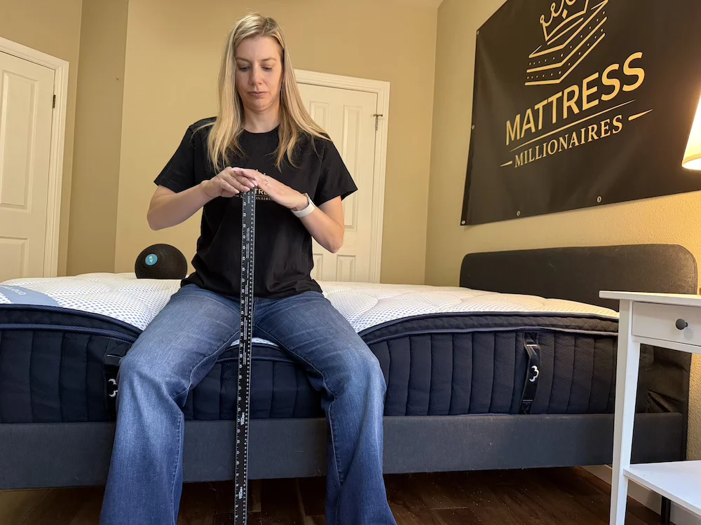 Seated edge-support test measuring compression on the DreamCloud Premier Hybrid