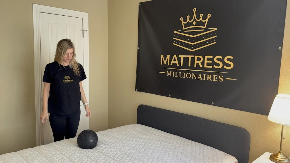Ball drop test setup on Helix Midnight mattress for motion isolation