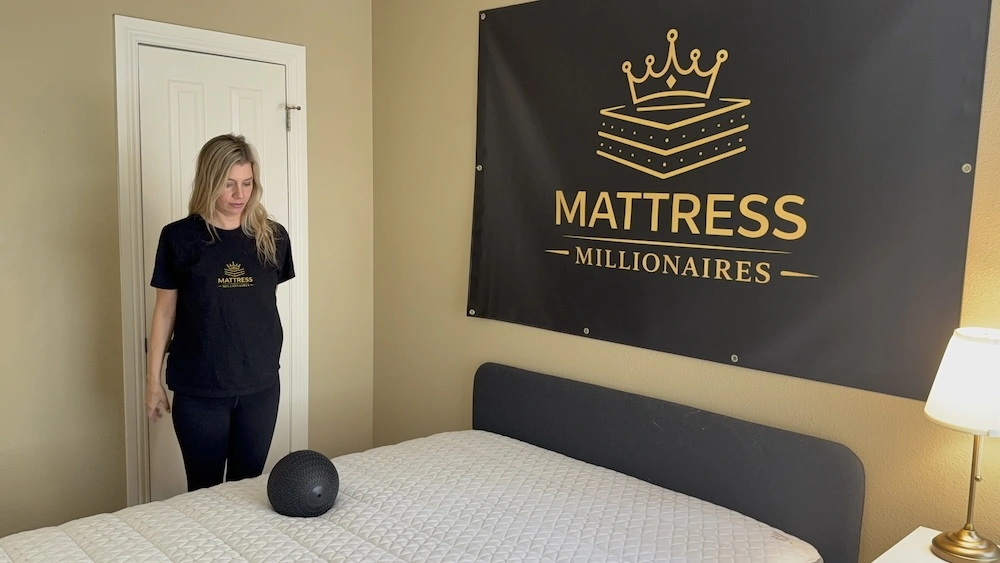 Motion transfer test on the Helix Midnight mattress with weighted ball