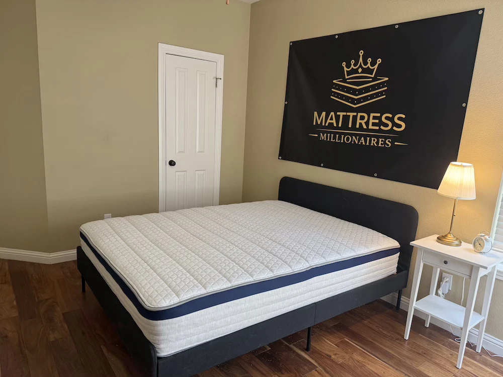Helix Midnight mattress in Mattress Millionaires test bedroom before side sleeper testing