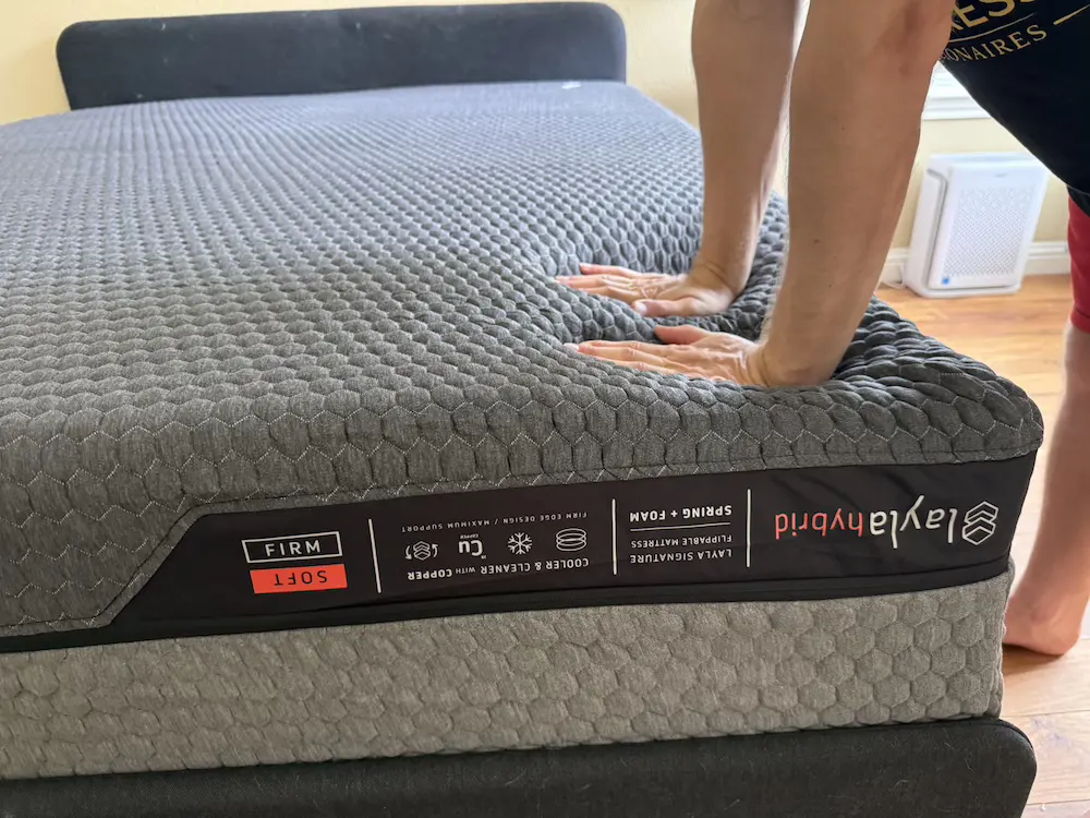 Layla Hybrid soft and firm side label on flippable mattress