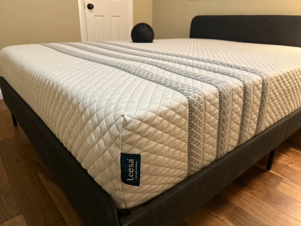 Leesa Sapira Hybrid queen mattress in the Mattress Millionaires testing room
