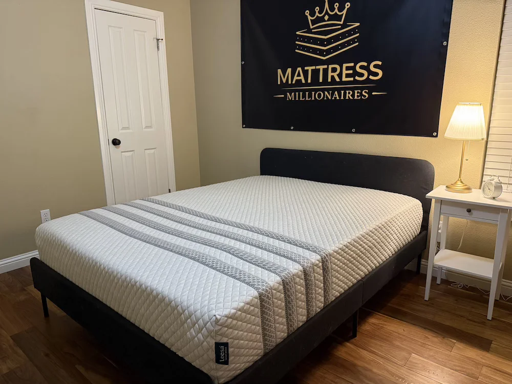 Leesa Sapira Hybrid queen mattress set up in Mattress Millionaires testing room