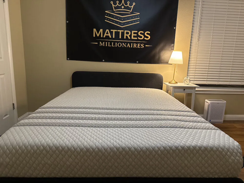 Leesa Sapira Hybrid queen mattress in the Mattress Millionaires testing room
