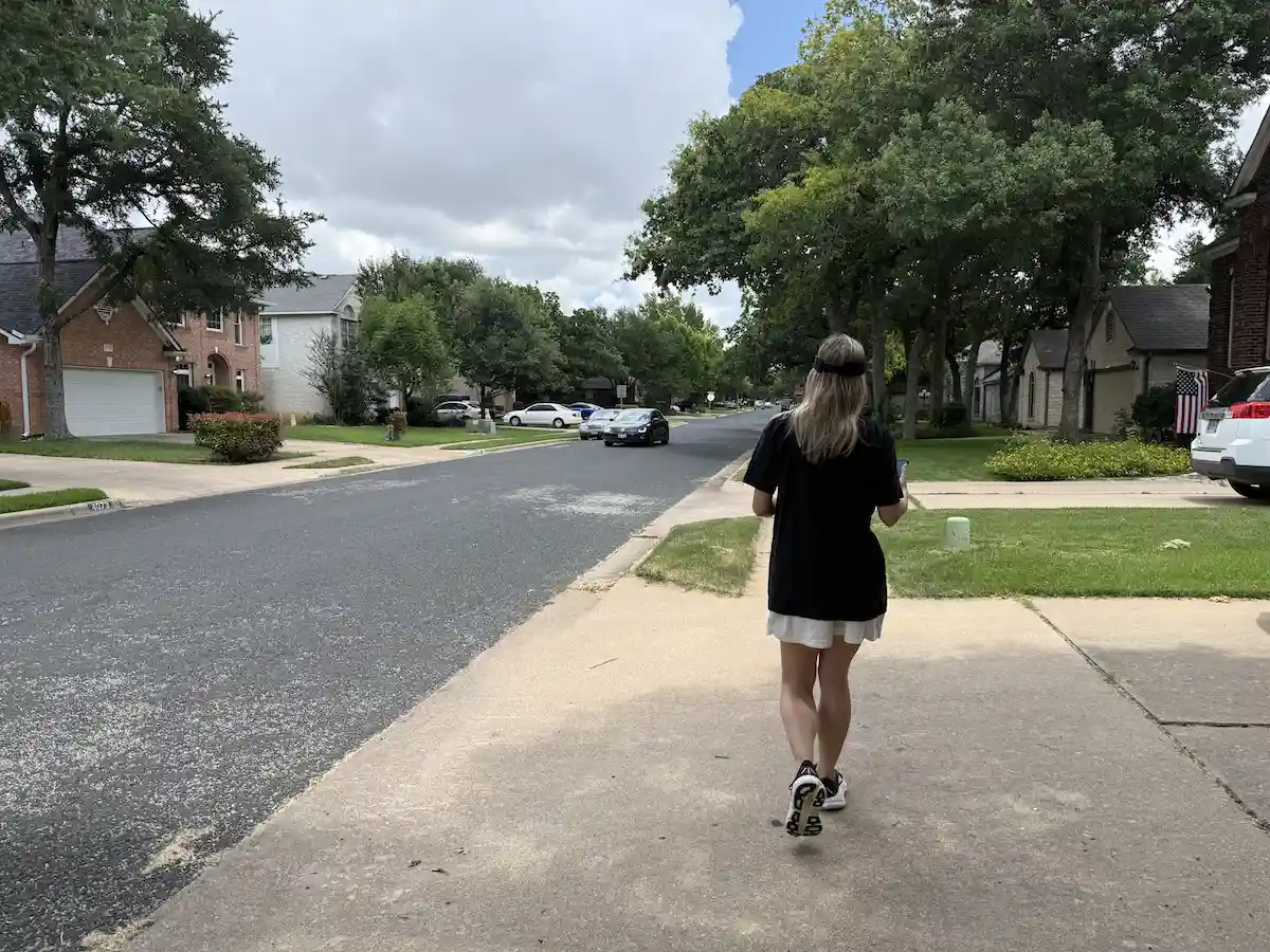 Morning walk outdoors combines exercise and natural light exposure for circadian health.