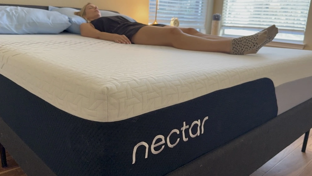Back sleeper testing memory foam contouring on the Nectar Premier mattress