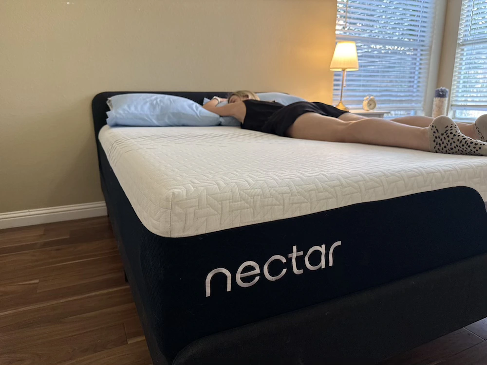 Nectar Premier mattress full bed view with branding and setup