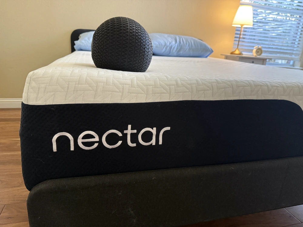 Nectar Premier memory foam mattress full bed view with branded side panel
