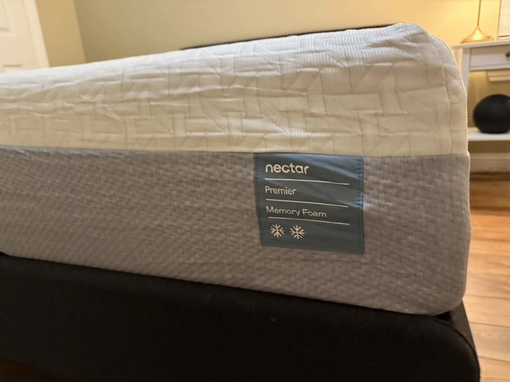 Side view of the Nectar Premier Memory Foam mattress showing profile height and cover design