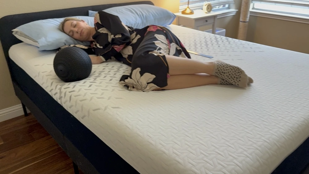 Side sleeping on Nectar Premier mattress showing pressure relief at shoulders