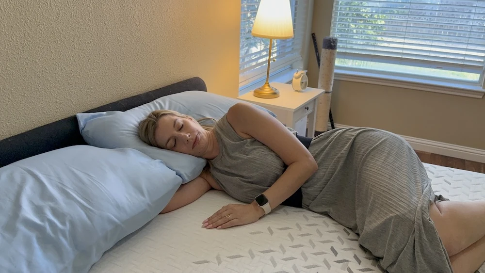 Side sleeping on the Nectar Premier mattress during pressure relief testing