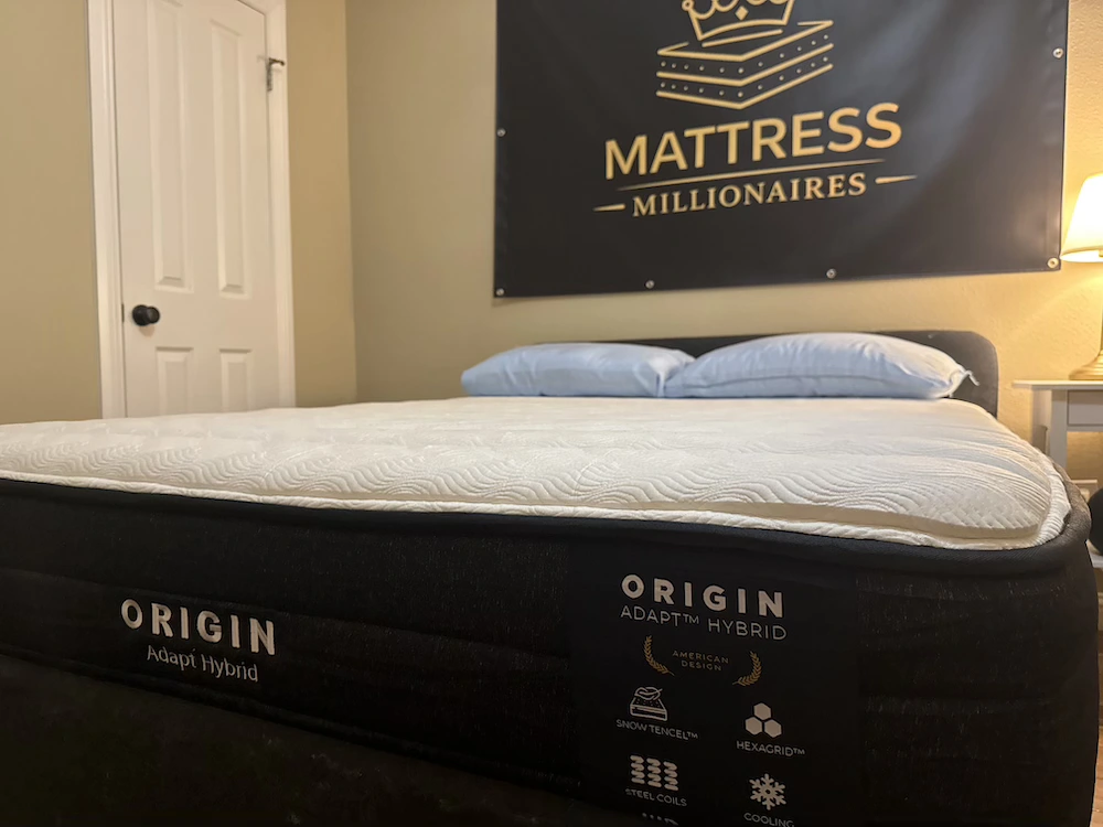 Origin Adapt Hybrid mattress fully expanded in the Mattress Millionaires testing room