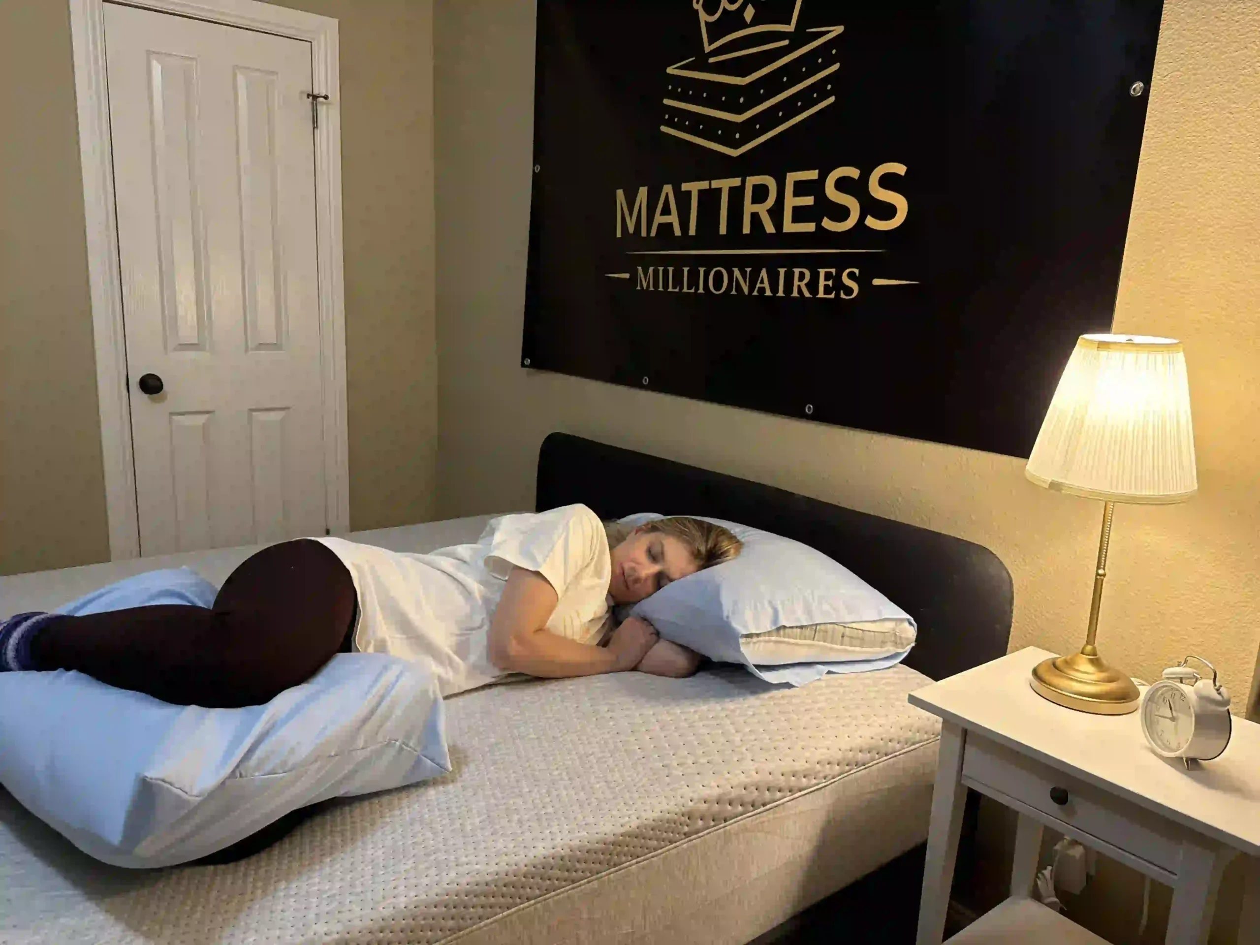 Side sleeper using a pillow between the knees to keep hips aligned