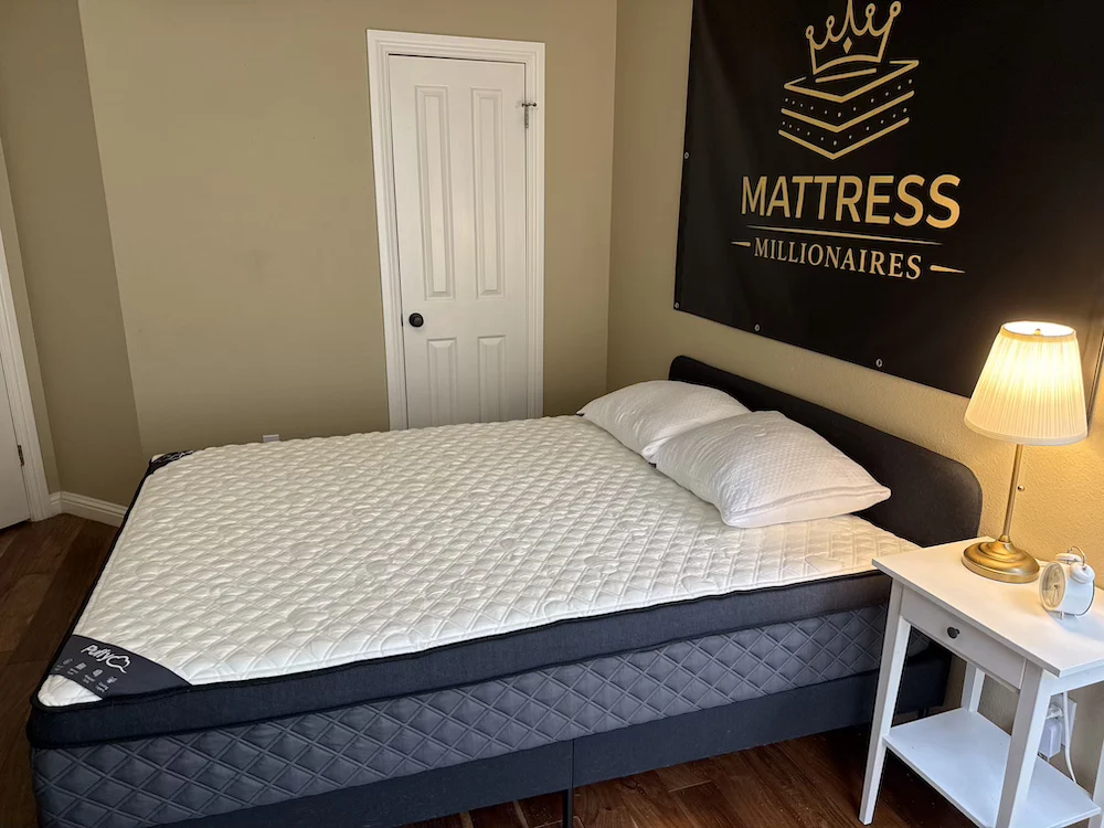Puffy Lux Hybrid mattress full bed setup in bedroom
