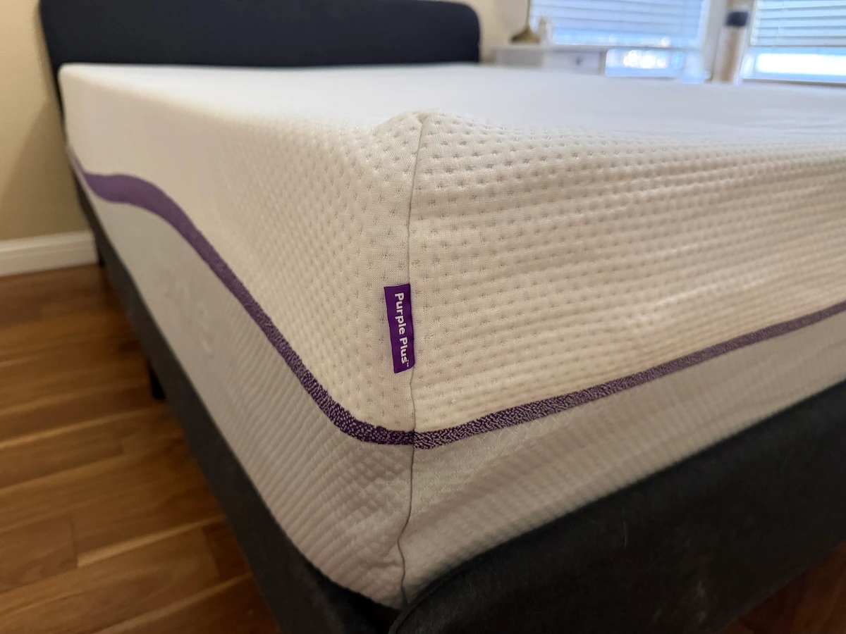 An image of the corner of a PurplePlus mattress