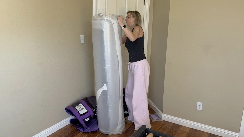 Purple Plus mattress expanding after unboxing with minimal odor