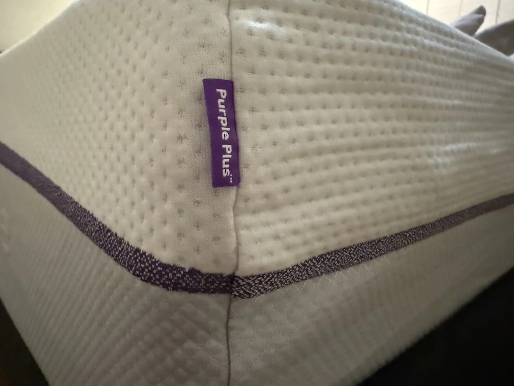 Purple Plus mattress label and textured side panel