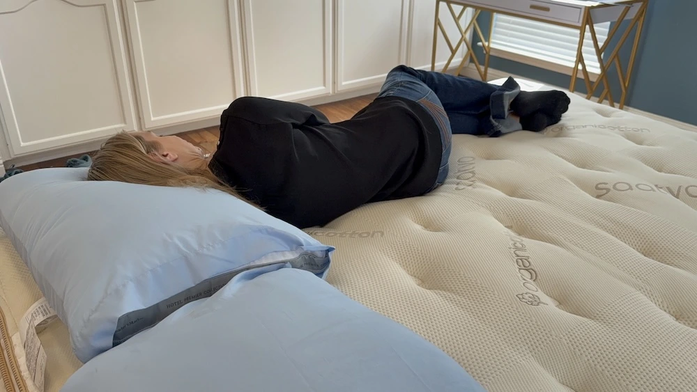 Combination sleeper position test on the Saatva Classic mattress during in-home review