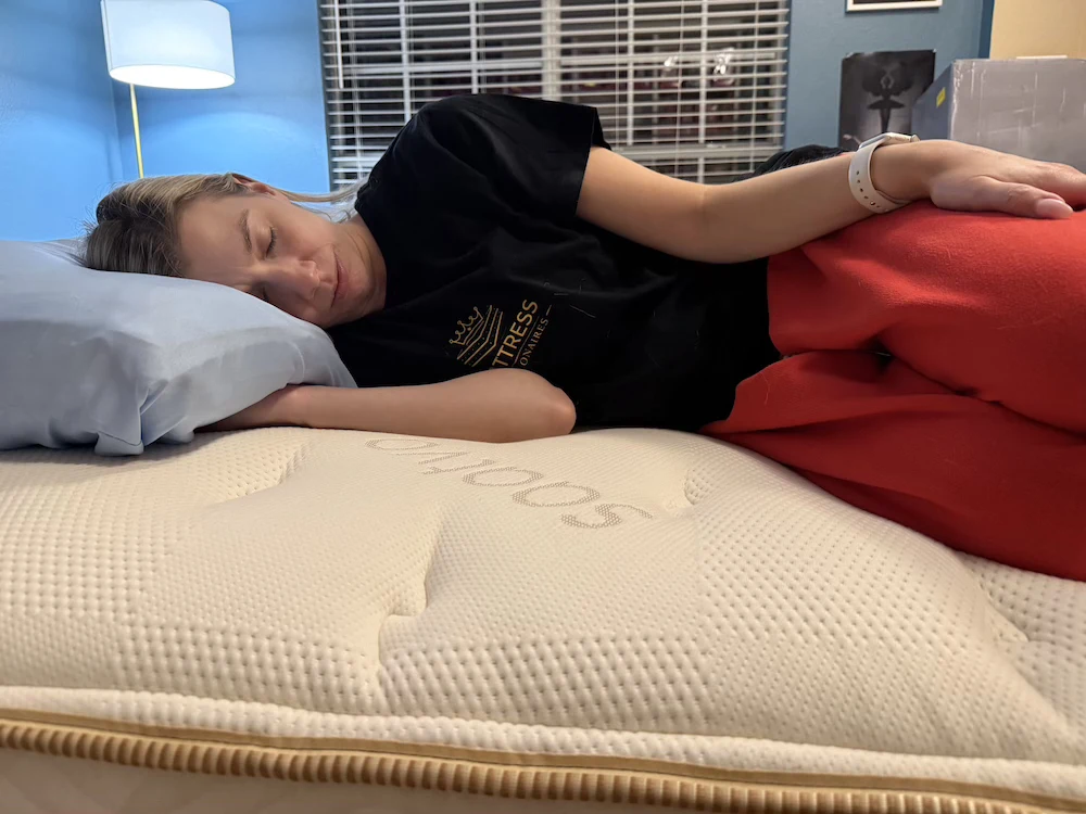 Side sleeper testing the Saatva Classic mattress