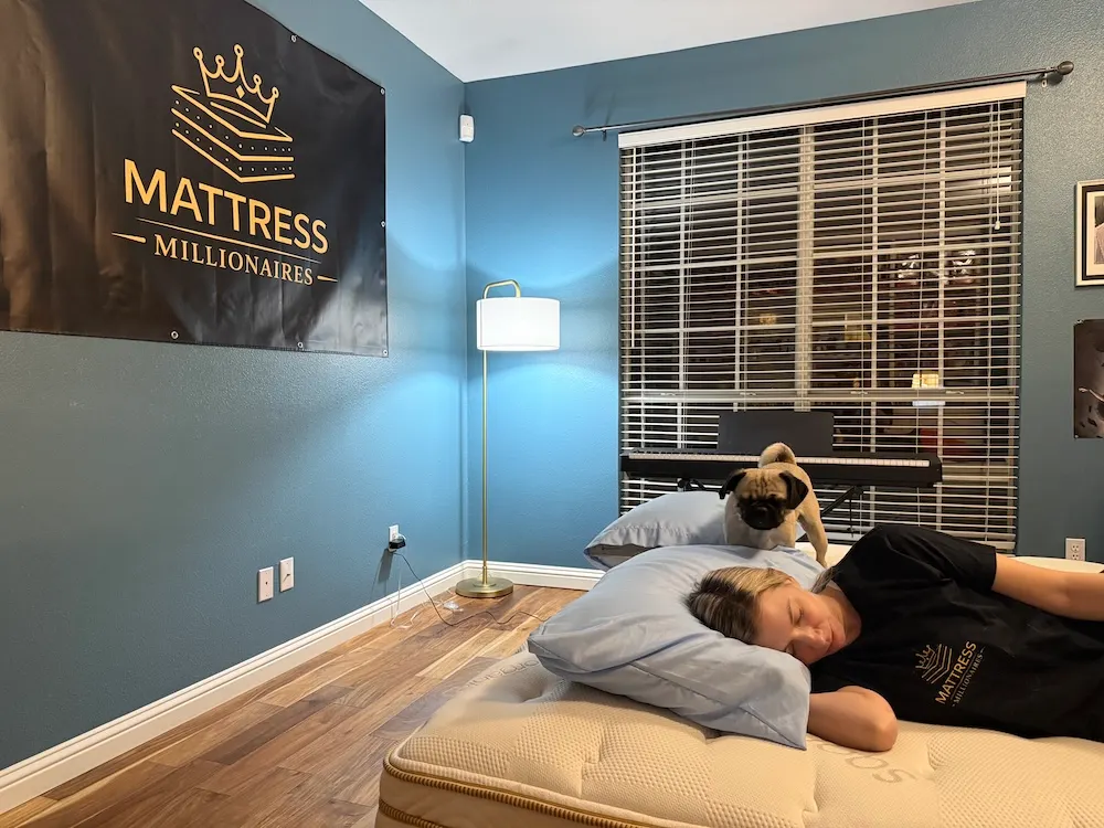 Image of a woman side sleeping on a Saatva mattress