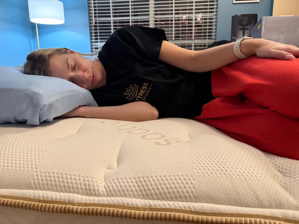 An image of a woman side sleeping