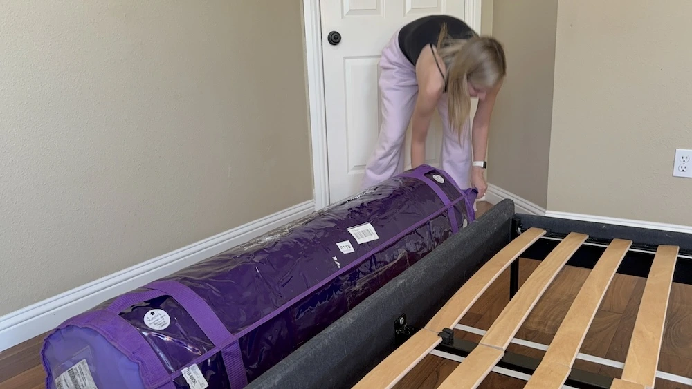 Removing plastic wrap from Purple Plus mattress