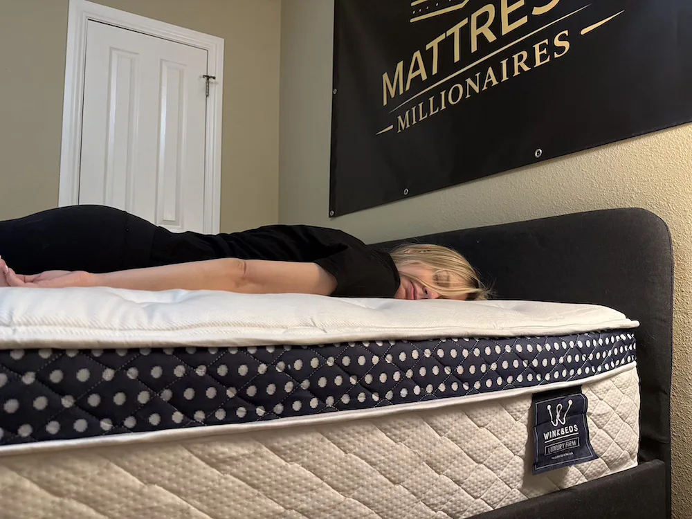 Stomach sleeper testing the WinkBed Luxury Firm mattress